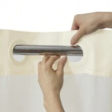 River Dream Shower Curtain With Snap In Liner,No Hooks Needed Shower Curtain For Bathroom,Hotel Grade,Machine Washable,71" Wx74" H, White And Black Stripe And Magnet - 米色&米色條紋 - 查看 2