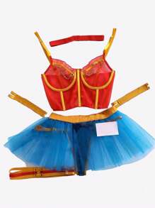 Women's Superhero Costume Set Lace Women's Sexy Lingerie 7 Piece Set - Red - View 4