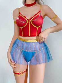 Women's Superhero Costume Set Lace Women's Sexy Lingerie 7 Piece Set - Red - View 1