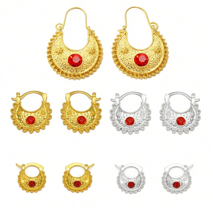 1 Pair 3.1CM/2.2CM/1.5CM Small Stud Earrings With Rhinestone  Eritrean African Jewelry Women Girls - Multicolor - View 1