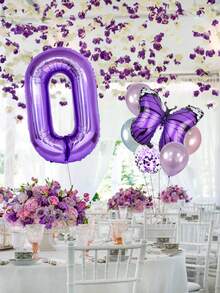 7入組32英寸紫色數字和蝴蝶鋁箔氣球套裝,適用於兒童第一次生日派對裝飾,攝影背景,營造氛圍的道具 - 彩色 - 查看 3