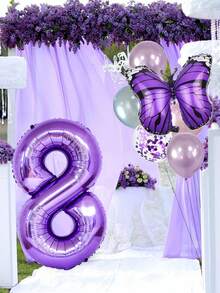 7入組32英寸紫色數字和蝴蝶鋁箔氣球套裝,適用於兒童第一次生日派對裝飾,攝影背景,營造氛圍的道具 - 彩色 - 查看 5