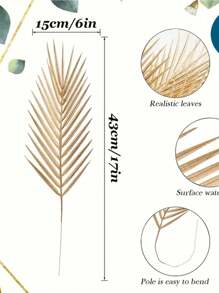 6/12入套金色人造棕櫚樹葉,17英寸室外假棕櫚樹葉假熱帶植物葉子,適用於聖週日花束、婚禮、生日派對、家居、聖誕節裝飾 - 金色 - 查看 2