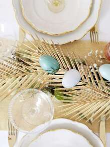 6/12入套金色人造棕櫚樹葉,17英寸室外假棕櫚樹葉假熱帶植物葉子,適用於聖週日花束、婚禮、生日派對、家居、聖誕節裝飾 - 金色 - 查看 1