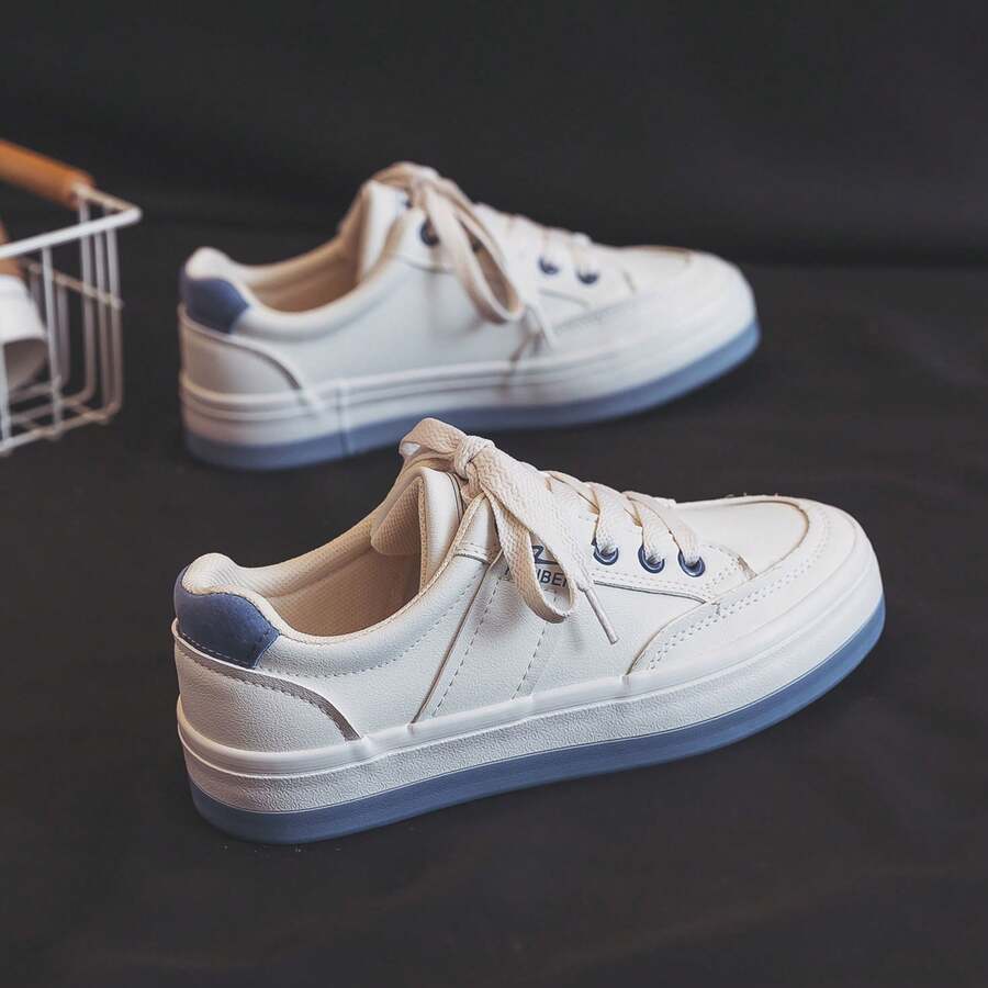 One Pair Renben Women'S Casual Lace-Up Shoes, Classic And Fashionable White Shoes, All-Match Student Sneakers Skate - Blue - View 1