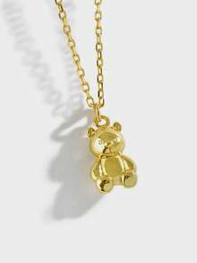 1入s925銀質可愛卡通小熊吊墜項鍊,適合女性日常佩戴