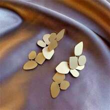 1 对时尚简约不对称金属叶耳环，具有高级奢华感，适合女性日常佩戴 - 金色 - 查看 6