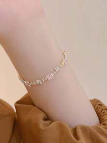 1只豪華款粉色方形立方氧化鋯手鍊,獨特設計和高端感覺,情人節完美禮物 - 粉色 - 查看 2