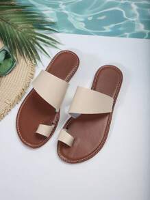 女士不对称系带平底凉鞋，带趾环，休闲舒适，非常适合海滩和户外活动 - 米色 - 查看 7