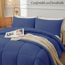 2/3 Lớn Hình vuông Màu thuần Chăn bông Bộ ( + ) , Mềm mại Và Thoải mái , Dày lên Và Ấm áp , Thích hợp Đối với Học sinh , , , Bộ đồ giường có thể sử dụng In Tất cả các mùa ( Bao gồm Chăn bông Cốt lõi ) ( Gối Cốt lõi Không bao gồm ) - Màu xanh hải quân - Xem 3
