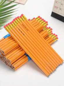 10入組/套木頭黃色鉛筆帶橡皮,HB鉛筆芯,學生文具適用於寫作和學習 - 黃色 - 查看 3