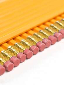 10入組/套木頭黃色鉛筆帶橡皮,HB鉛筆芯,學生文具適用於寫作和學習 - 黃色 - 查看 8