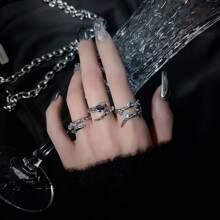 3pcs Jewelry Luxuriant Multi Layer Heart & Flower Design Ring For Women's Daily Wear - Multicolor - View 2