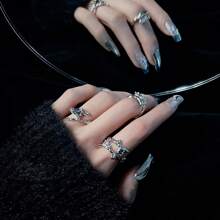 3pcs Jewelry Luxuriant Multi Layer Heart & Flower Design Ring For Women's Daily Wear - Multicolor - View 4