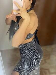 Sexy Top & Falda Brillosa - Negro - Ver 6