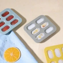 迷你6格嬰兒矽膠食品補充模具和冰箱盤diy嬰兒食品餵養工具 - 藍色 - 查看 2