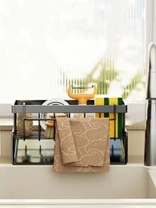 1件套抹布架、海绵收纳架、肥皂架、海绵沥水篮、海绵沥水架、刷子、毛巾、洗手液、浴室和厨房用品、厨房配件 - 黑色 - 查看 2