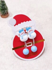 1對可愛的卡通聖誕麋鹿和雪花聖誕禮物耳夾,適用於女孩 - 藍白色 - 查看 1