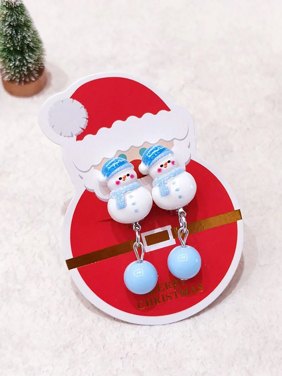 1對可愛的卡通聖誕麋鹿和雪花聖誕禮物耳夾,適用於女孩 - 藍白色 - 查看 1