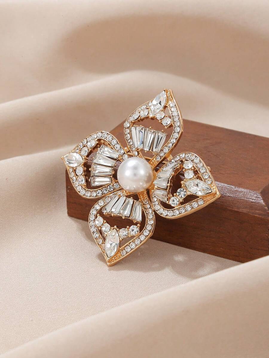 1 件時尚高端韓國水鑽鑲嵌水滴幾何菱形胸針女裝配飾禮物 - 金色 - 查看 1