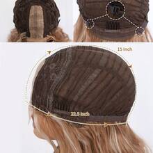 漸層啡色與金色混搭色調的混色蕾絲假髮,帶亮點的自然波浪頭髮,無膠黏貼式長身波浪塑膠蕾絲頭套前假髮,時尚女性派對度假日常妝容必備 - 漸層 - 查看 9