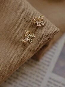 1對中空蝴蝶結精細耳釘,銀92518k金鍍時尚珠寶送給我女兒,適合婚禮情人節 - 銀色 - 查看 7