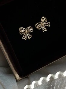 1對中空蝴蝶結精細耳釘,銀92518k金鍍時尚珠寶送給我女兒,適合婚禮情人節 - 銀色 - 查看 8