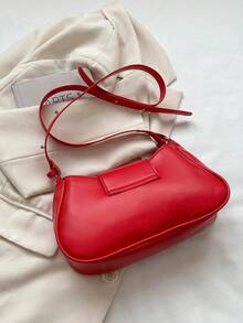 流行的金屬釘裝飾的休閒肩背包,心形 & 月牙形狀,女士通勤包 - 紅色 - 查看 7