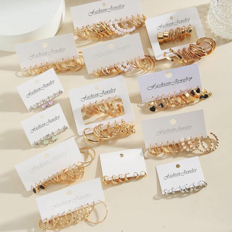 VKME 波西米亞風格優雅多件女性卡牌裝高級耳環套裝 - 金黃色 - 查看 1