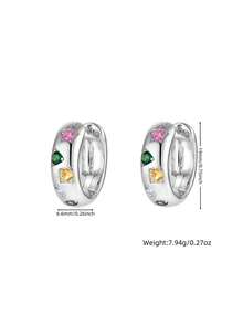 彩色氧化鋯鑲嵌寬面個性環形耳環時尚精緻彩色擁抱環形耳環女士女孩首飾禮物 - Zirconia decor hoop earring - 查看 5
