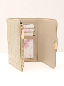 MINGYOU 短款派对绿色萤火虫优雅按扣女士长款拉链钱包，多功能大容量卡包，甜美可爱年轻时尚简约便携女士钱包 - 杏色 - 查看 4