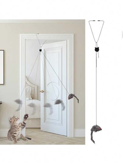 2 In 1 Indoor Cat Self-Playing Hanging Door Mouse Toy With Bell Interactive Cat Toy For Hunting, Exercise, And Hunger Relief