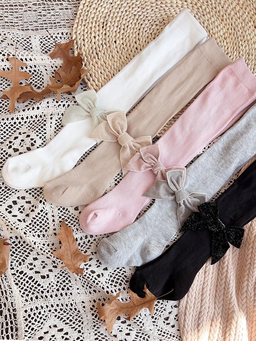 5 件装女孩闪光蝴蝶结连裤袜，适合日常穿着