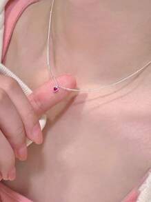 GAGAFEEL 1pc Delicate 925 Sterling Silver Heart Shaped Collarbone Chain For Women Valentines - Silver - View 2