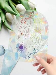 1pc Colored Film Art Electrostatic Glass Sticker, Waterproof Pvc, Minimalist Art For Living Room, Bedroom Window Decoration - Multicolor - View 2