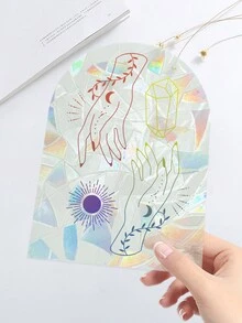 1pc Colored Film Art Electrostatic Glass Sticker, Waterproof Pvc, Minimalist Art For Living Room, Bedroom Window Decoration - Multicolor - View 3