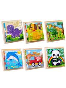 1 件木制卡通六面体拼图儿童玩具交通恐龙动物立体积木，长颈鹿，海豚，恐龙，消防车，适用于早教游戏教具，锻炼注意力和逻辑思维发展，可作为 3 岁以上儿童的生日礼物 - 長頸鹿 - 查看 8