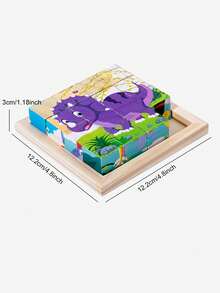 1 件木制卡通六面体拼图儿童玩具交通恐龙动物立体积木，长颈鹿，海豚，恐龙，消防车，适用于早教游戏教具，锻炼注意力和逻辑思维发展，可作为 3 岁以上儿童的生日礼物 - 長頸鹿 - 查看 3