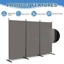 FCH 6FT Trifold 130g Polyester Fabric Plastic Foot Carbon Steel Frame Foldable Screen Gray/Brown - Grey - View 8