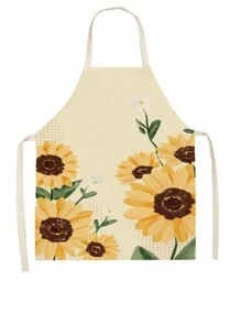 1pc Sunflower Pattern Linen Apron - Purple - View 1