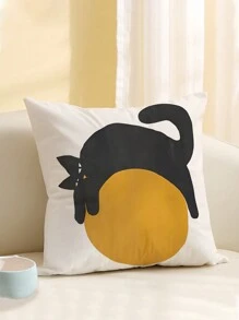 1pc Cat Pattern Printed Cushion Cover, Modern Pillow Case, Single-Side Printing, Pillow Core Not Included, Home Decorative Pillowcase