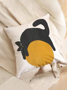 1pc Cat Pattern Printed Cushion Cover, Modern Pillow Case, Single-Side Printing, Pillow Core Not Included, Home Decorative Pillowcase