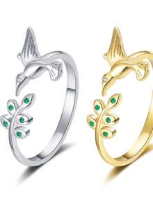 Hummingbird & Branch Design Women'S Ring, Popular Minimal Micro Pave Decoration, Fashionable And Personalized Open Ended Finger Ring - Gold - View 2