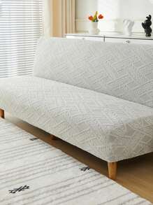 1pc Light Gray Plush Jacquard Armless Folding Sofa Bed Cover, RV Seat Cover, Elastic Full Coverage Polyester Sofa Slipcover, Removable & Washable, Suitable For All Seasons - Light Grey - View 3