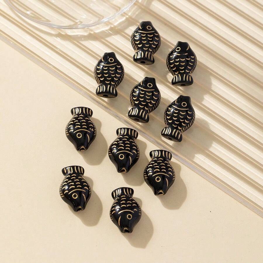 10 件鍍金可愛魚形 Diy 珠寶裝飾配件 - 黑色 - 查看 1