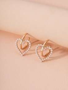 1pair Women'S Alloy C Design Earrings, Inlaid With Multicolor Rhinestone & Pearl Dangle, Suitable For Daily Wearing - Yellow Gold - View 3