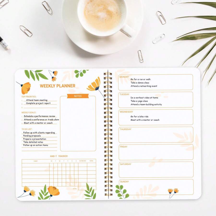 1 件套每週計劃本螺旋裝日設計師計劃本學校計劃本工作計劃本簡單計劃本議程計劃本 - 橘色 - 查看 1