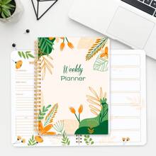 1 件套每週計劃本螺旋裝日設計師計劃本學校計劃本工作計劃本簡單計劃本議程計劃本 - 橘色 - 查看 4