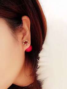 1pair Red Frosted Crystal Snowflake Stud Earrings For Women, High-End, Cute And Exquisite, Front-Back Style - Multicolor - View 4