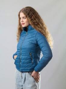 Shopilinc Women's Basic Quilted Padded Jacket - Blue - View 1